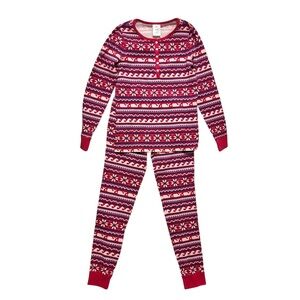 Vineyard Vines Womens Pajama Set Pink Fair Isle Whale Thermal Cozy Loungewear